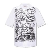 Alexander McQueen Tryckt Logga Bomullsskjorta White, Herr