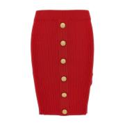 Balmain Räfflad Minikjol Guldtonad Knapp Red, Dam