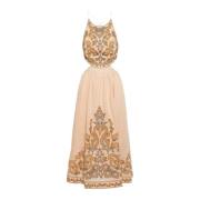 Zimmermann Broderad Linne Midi Klänning med Paisley Motiv Beige, Dam