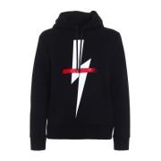 Neil Barrett Logo Hoodie Blixttryck Black, Herr