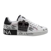 Dolce & Gabbana Portofino Läder Sneakers med Broderi Multicolor, Herr