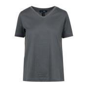 Max Mara Bomull T-shirt med V-ringning och logodetalj Gray, Dam