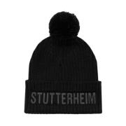 Stutterheim Pompom Ribbstickad Mössa Black, Unisex