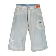 Heron Preston Denim Shorts med Fransfinish Blue, Herr