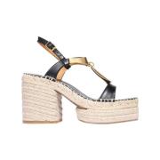 Chloé Läder Espadrillos Sandaler med Guld Hardware Black, Dam