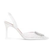 Amina Muaddi Ivory Blonde Slingback Skor Gray, Dam