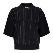 Salvatore Ferragamo Ull Polo Skjorta med Kontrastsömn Black, Dam