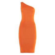 Yves Salomon Räfflad Stickad One Shoulder Klänning Orange, Dam