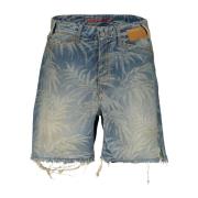 Palm Angels Blåa Bomullsshorts med Fransar Blue, Herr