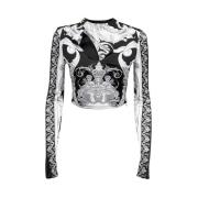 Versace Tryckt långärmad crop top Black, Dam