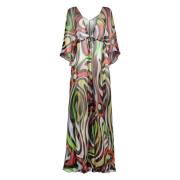 Emilio Pucci Silke V-ringad Kimono med Logotryck Multicolor, Dam