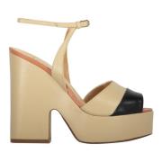 Francesco Russo Almond Toe Lädersandaler Beige, Dam