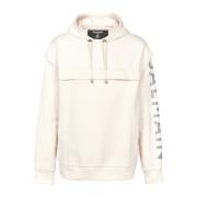 Balmain Bomullstryckt logohoodie Beige, Herr