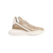 Rick Owens Kontrast Sidestripe Läder Sneakers Beige, Herr