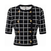 Elisabetta Franchi Jacquard Cardigan med Logo Motif Black, Dam