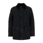 Burberry Svart Quiltad Jacka med Ribbad Krage Black, Herr