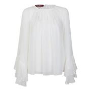 Max Mara Studio Vit Georgette Blus med Volanger White, Dam