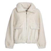 Essentiel Antwerp Ecofur Bomber Jacket Bianco Aw24 Beige, Dam