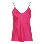 Max Mara Studio Fuchsia Satin Jewel Detail Top Pink, Dam