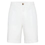 Brunello Cucinelli Twisted Cotton Gabardine Shorts White, Herr