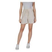 b.young Beige Bomull Lace-Up Sommar Shorts Beige, Dam