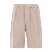 Brunello Cucinelli Beige Linne Gabardine Elastisk Midja Shorts Beige, ...