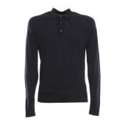 John Smedley Blå Merinoull Långärmad Polo Black, Herr