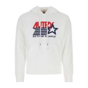 Autry Vit Bomulls Logo Print Hoodie White, Herr