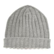 Hindustrie Kashmir Ribbstickad Beanie Mössa Grå Gray, Herr