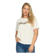 2-Biz Broderad Positiv T-shirt i overshirt stil White, Dam