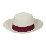 Borsalino Vit Straw Panama Hat med hallonrosa band Beige, Dam