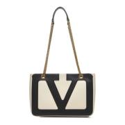 Valentino Garavani Maxi VLogo Signature Läder Axelväska Beige, Dam