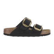 Birkenstock Läder spänne sandaler med kork sula Black, Dam