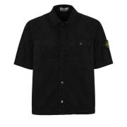 Stone Island Svart Bomull Overshirt Kortärmad Black, Herr