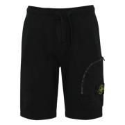 Stone Island Svarta bomullsshorts med ribbstickad midja Black, Herr