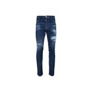 Dsquared2 Mäns Knapp Jeans med Läderpatch Blue, Herr