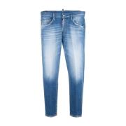 Dsquared2 Mäns Knapp Jeans med Läderpatch Blue, Herr