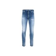 Dsquared2 Mäns Knapp Jeans med Läderpatch Blue, Herr