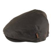 Barbour Cheviot Wax Flat Cap Oliv Brown, Herr