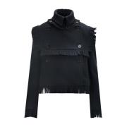 Burberry Kashmir Ull Blandning Frans Crop Jacka Black, Dam