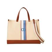 Twinset Canvas Shopper Väska med Oval Design Beige, Dam