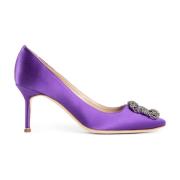 Manolo Blahnik Kristallspänne Stilettklack Lila Satin Purple, Dam