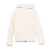 Moncler Vit Jacka med Dragsko Huva och Logopatch Beige, Dam