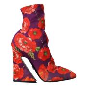 Dolce & Gabbana Lila Blommig Jersey Ankelboots Skor Multicolor, Dam