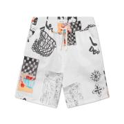 Les Deux Bomullspoplin Lekfullt Tryck Shorts White, Herr