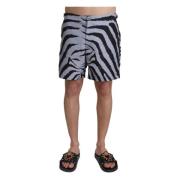 Dolce & Gabbana Elegant grå zebra tryck simshorts Multicolor, Herr