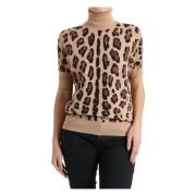 Dolce & Gabbana Leopard Ull Turtleneck Tröja Beige, Dam