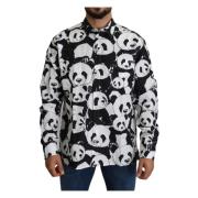 Dolce & Gabbana Panda Print Bomullsskjorta Svart Vit Black, Herr