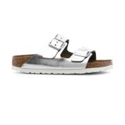 Birkenstock Silver Flat Sliders Gray, Dam