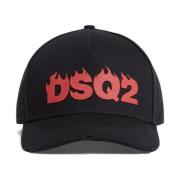 Dsquared2 Svart Bomull Baseballkeps med Tryck Black, Herr